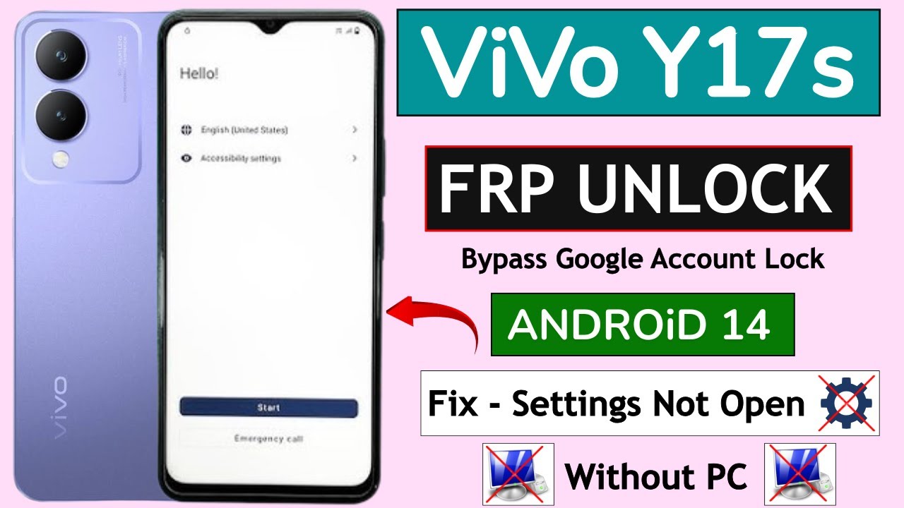 ViVo Y17s Android 14 Frp Unlock/Bypass Google Account Lock -  Fix Settings Not Open Without Pc