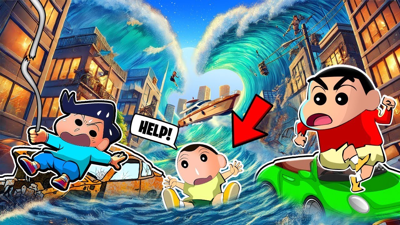Shinchan Trying To Survive Tsunami With His Friends 😱 | Shinchan Roblox Funny Game 😂