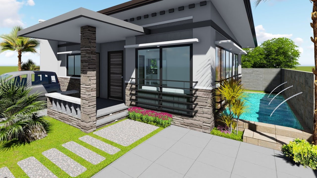 Simple Two Bedroom House Design with Lap Pool.