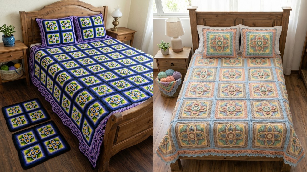 VUELTA 5 del cuadrado de colores tejido a crochet N° 78 para colchas y cojines de Milagros Ena 