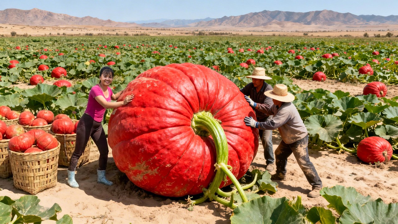 ¡Cosechando Calabazas Rojas Gigantes en el Desierto! Nadie Había Visto Algo Así 😱🎃🌵