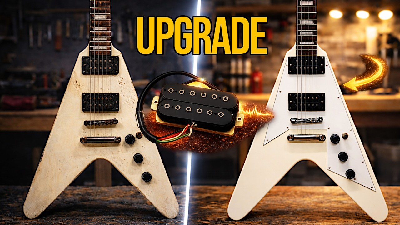 J’upgrade une Flying V en kit : nouveaux micros + pickguard sur mesure