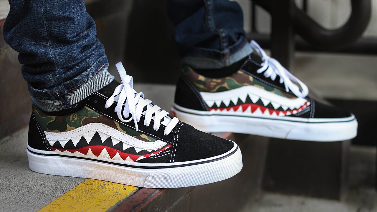 Custom Bape Shark Vans + on Feet!