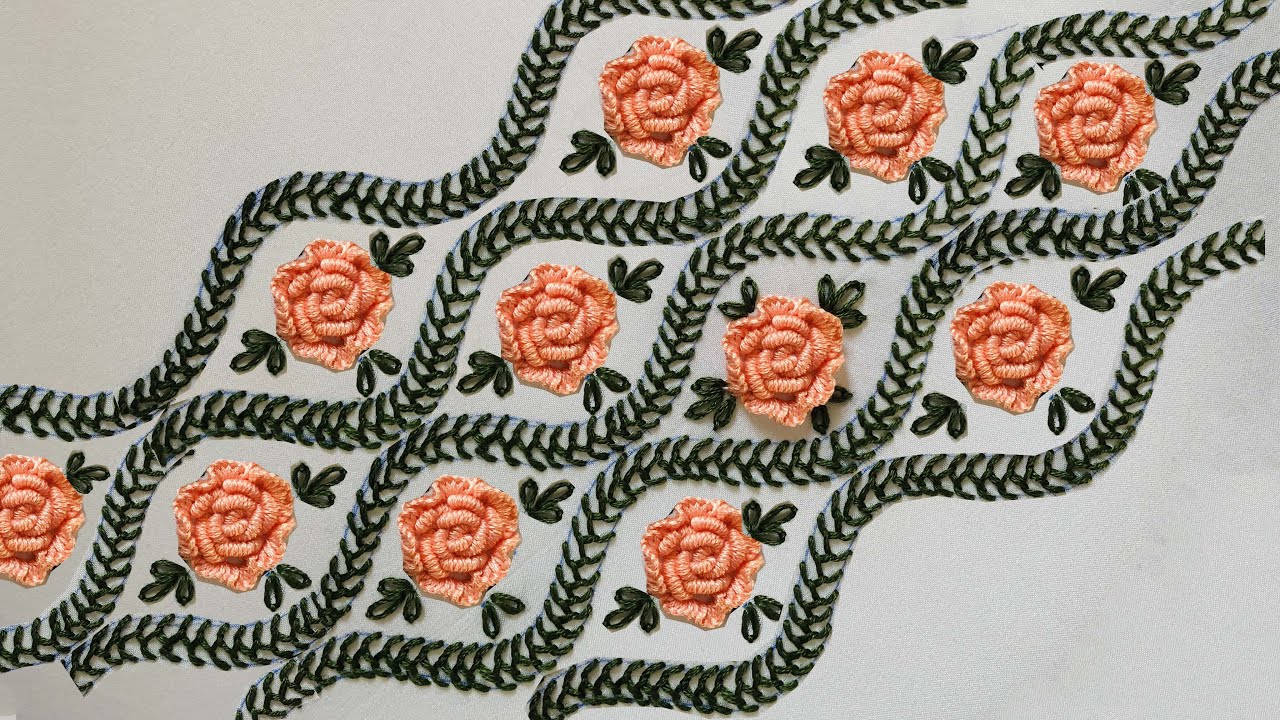 Hand Embroidery: Feather Border Stitch Embroidery - Embroidery For Beginners - Brazilian Embroidery