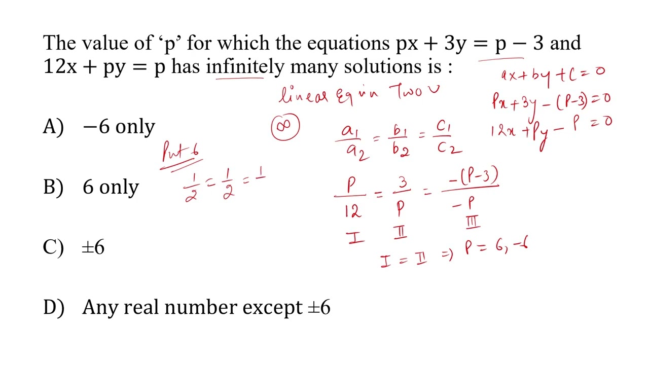Solve for the value of  p  in case infinite solutions of linear equation in two variables #shorts
