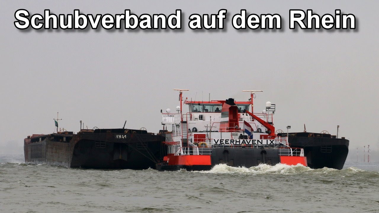 Schubverband und Containerschiff auf dem Rhein - Binnenschifffahrt