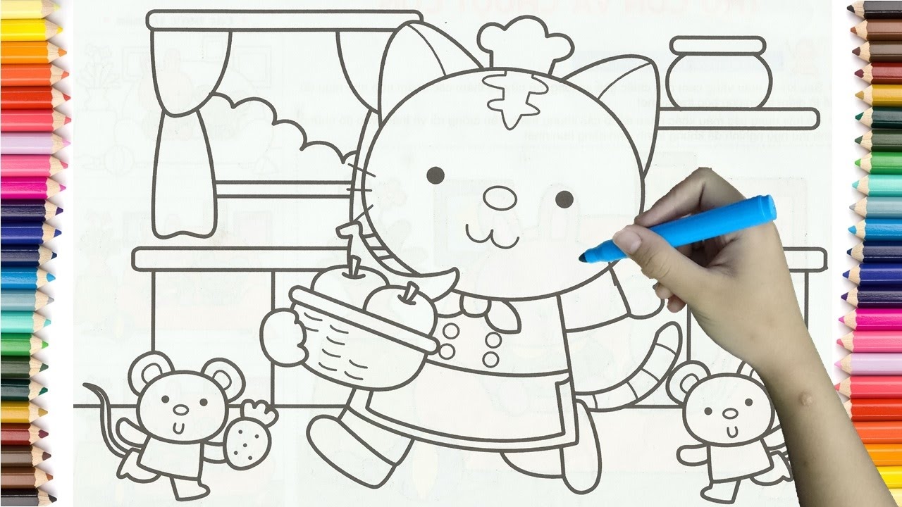 🎨Learning How to Draw Cat 🐱 is chef Colorful for Kids - Coloring Videos For Children