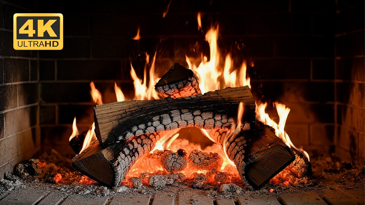🔥 4K Fireplace Ambience ⏐ Natural Crackling Fire Sounds ⏐ Cozy Relaxing Night