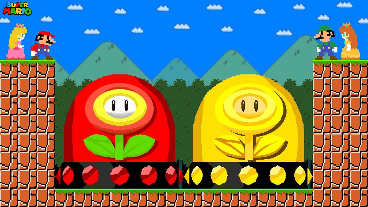 Can team Mario Collect Ultimate GOLD - FIRE Flower Switch in New Super Mario Bros Wii?