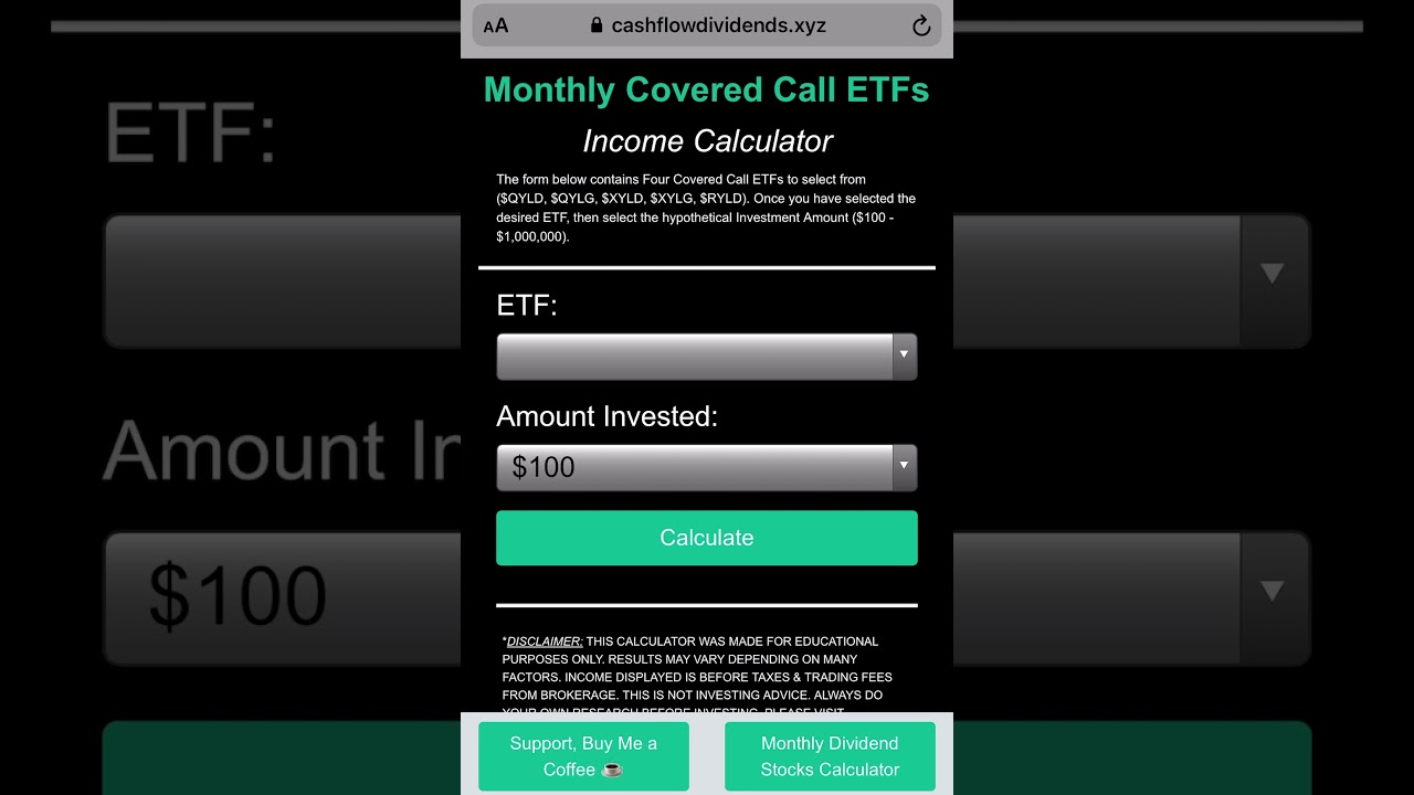 COVERED CALL ETF MONTHLY INCOME CALCULATOR - $QYLD, $XYLD, $RYLD -
