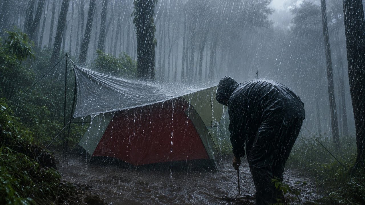 Solo Camping in Heavy Rain | Very Heavy Rain & bad weather the tent was almost flooded