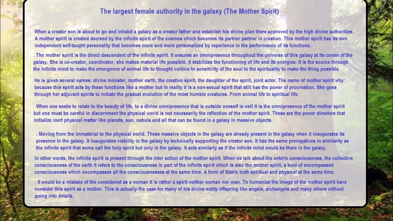 The largest female authority in the galaxy The Mother Spirit
