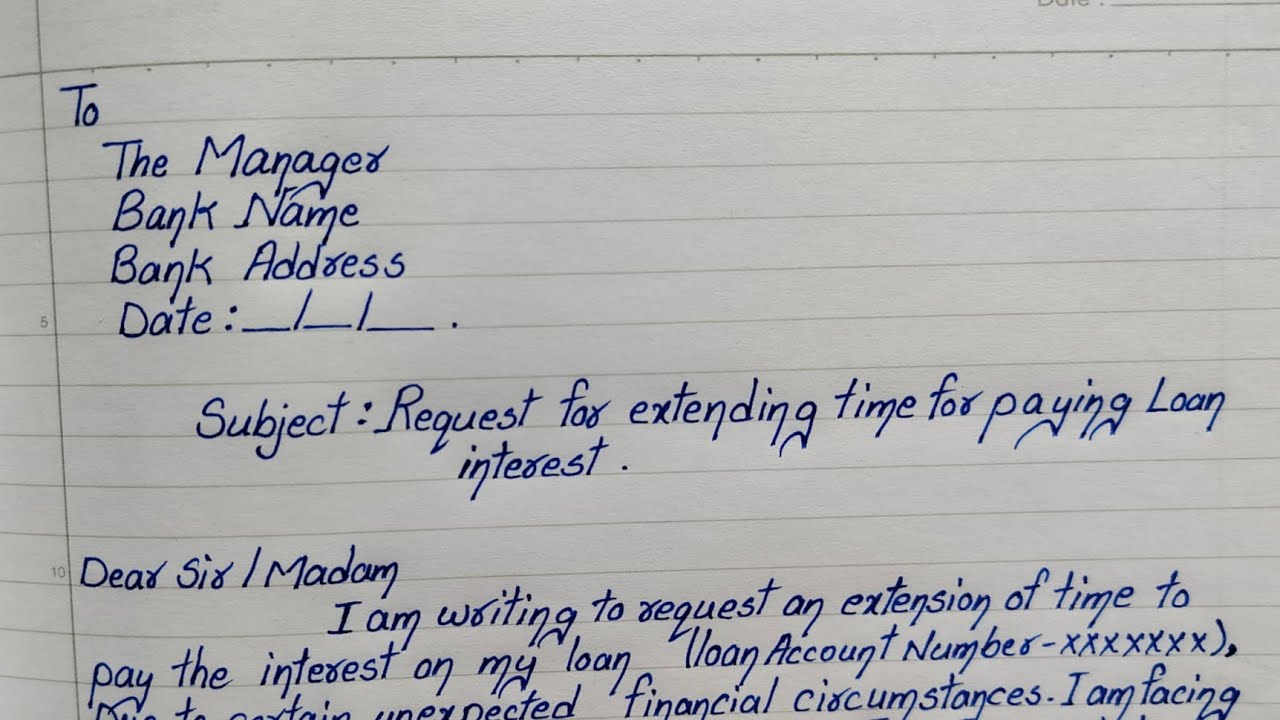 Application To Bank Manager For EXTENDING TIME For Paying Loan Interest || Letter To Bank ||