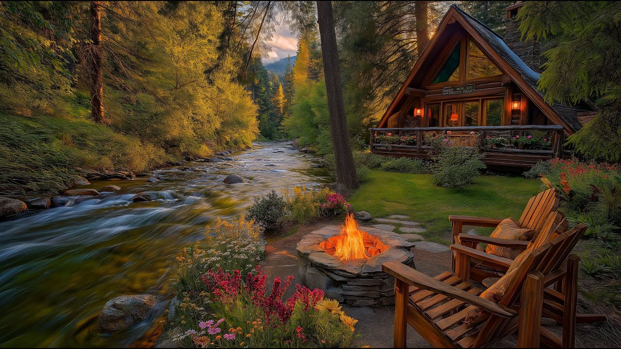 Spring Riverside Cabin 🌷 Birds Singing, Crackling Firepit & Pure morning Tranquility