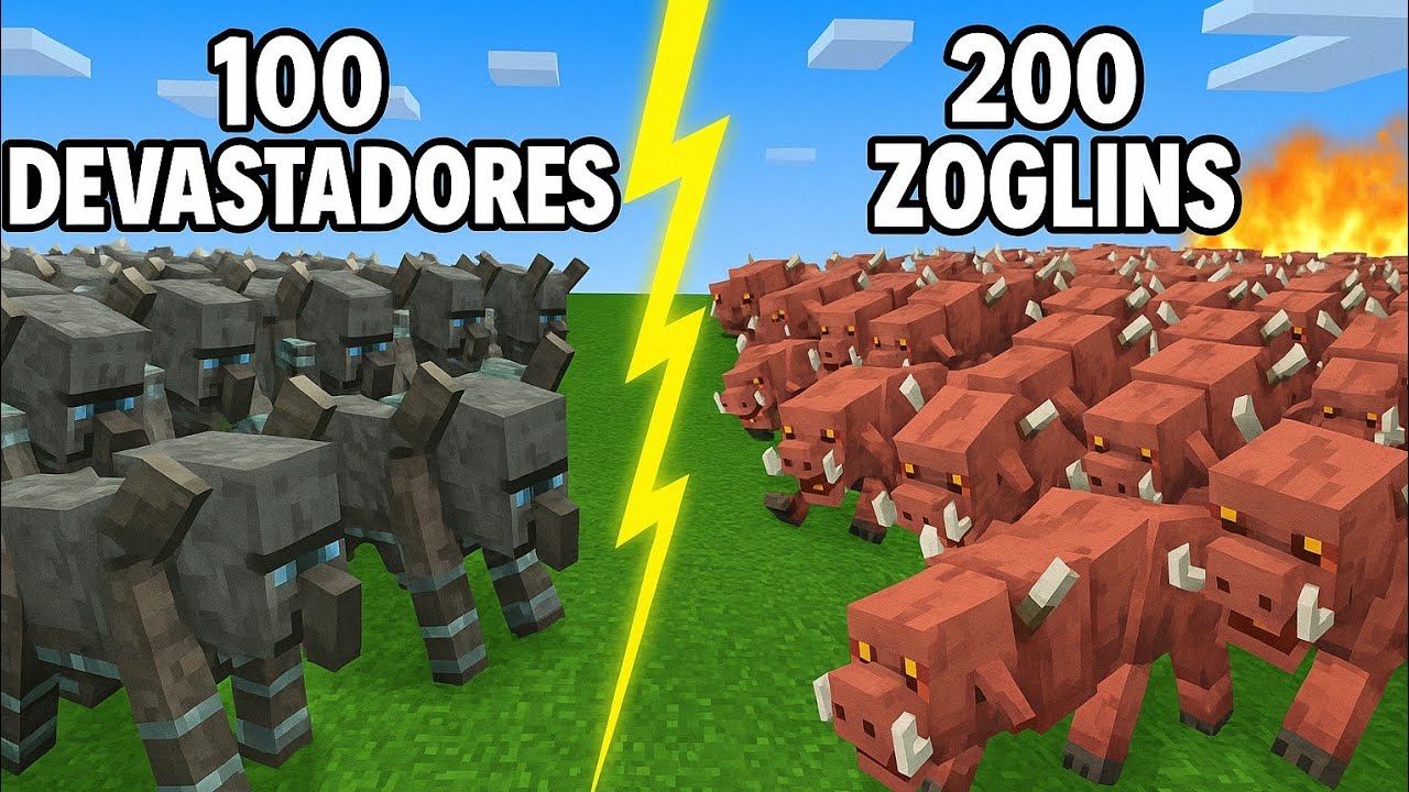 100 devastadores VS 200 zoglins batalla épica en Minecraft
