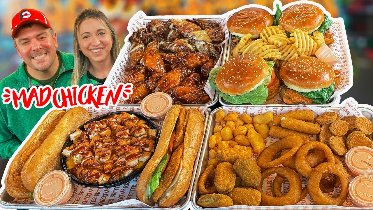 Меню быстрого питания Mad Chicken с куриными сэндвичами и крылышками!!