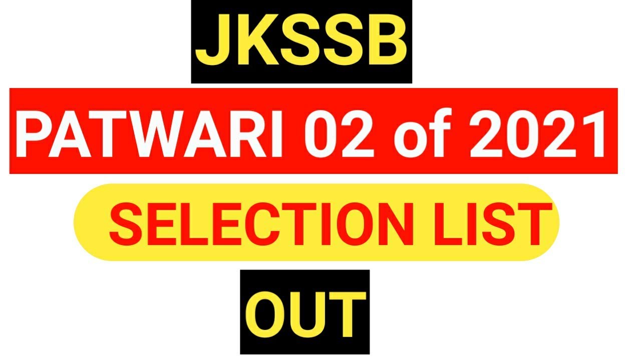 JKSSB PATWARI Selection LIST OUT