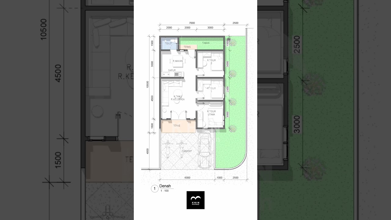 Denah rumah 7x10 di lahan hook #desainrumah #rumah #home