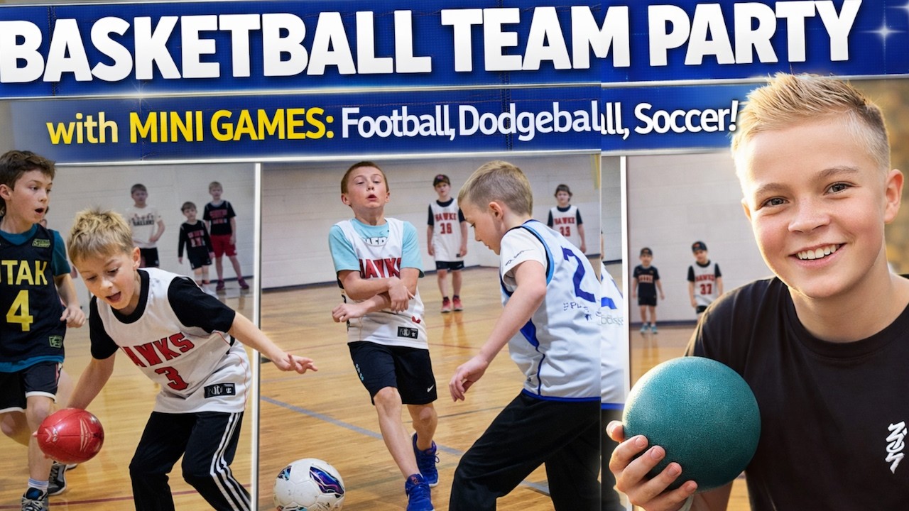 BASKETBALL TEAM PARTY with MINI GAMES of FOOTBALL, DODGEBALL, and SOCCER!