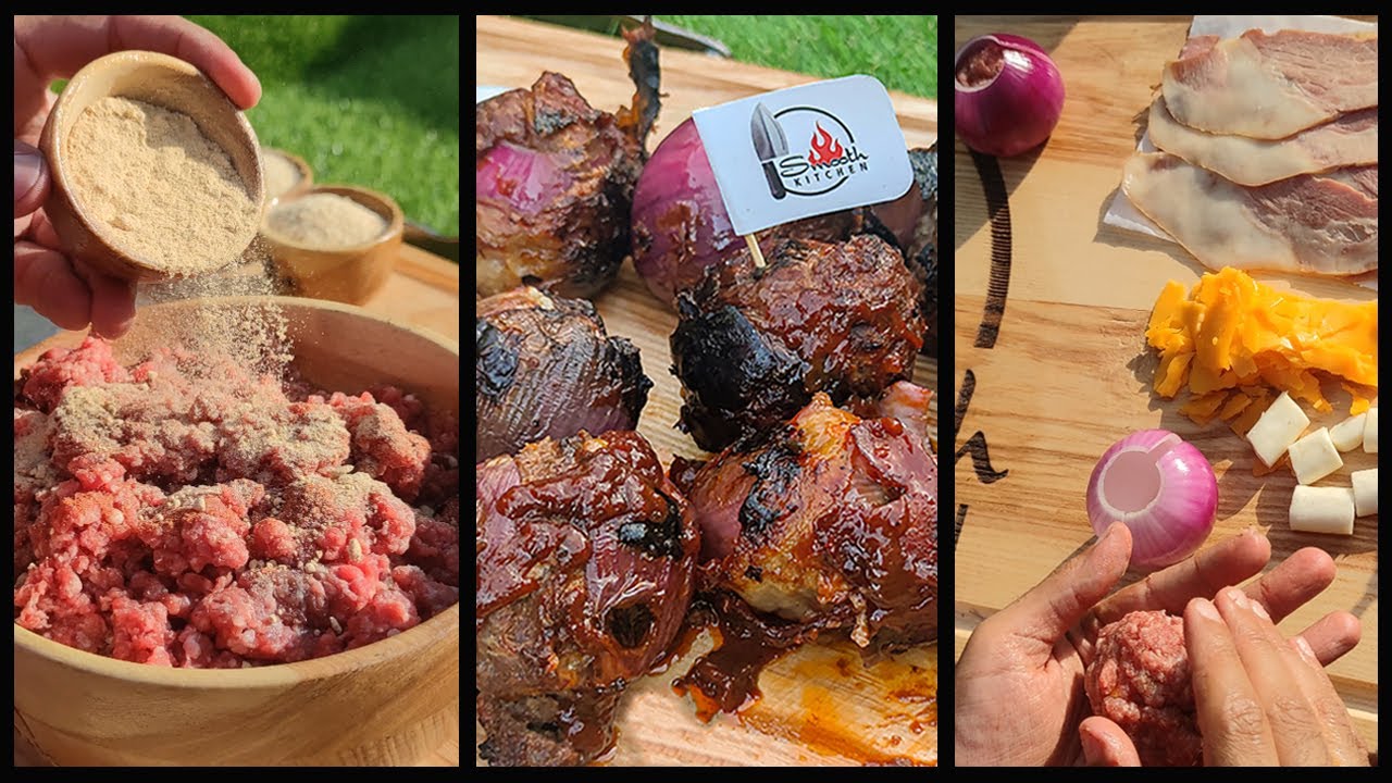 (1)كرات البصل مع البيكون المحشو لحمة بالجبن-how to make onion balls with bacon stuffed meat & cheese