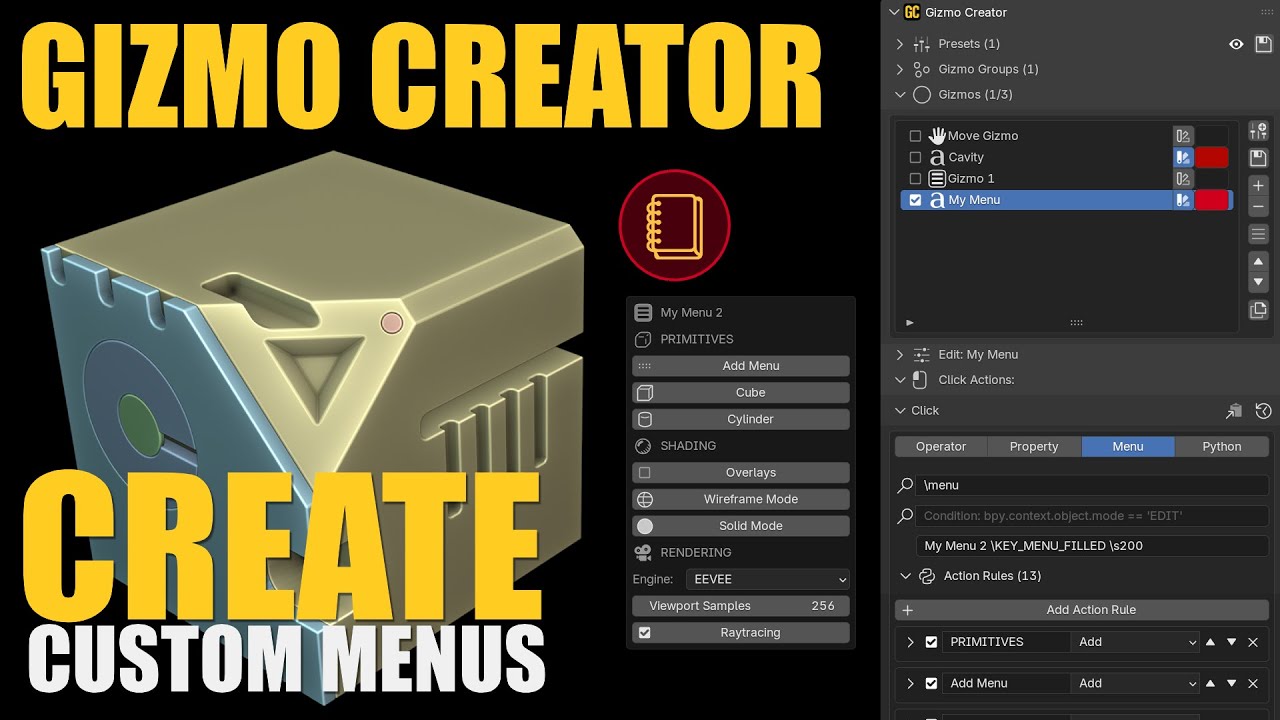 Пользовательские меню с помощью Gizmo Creator в Blender