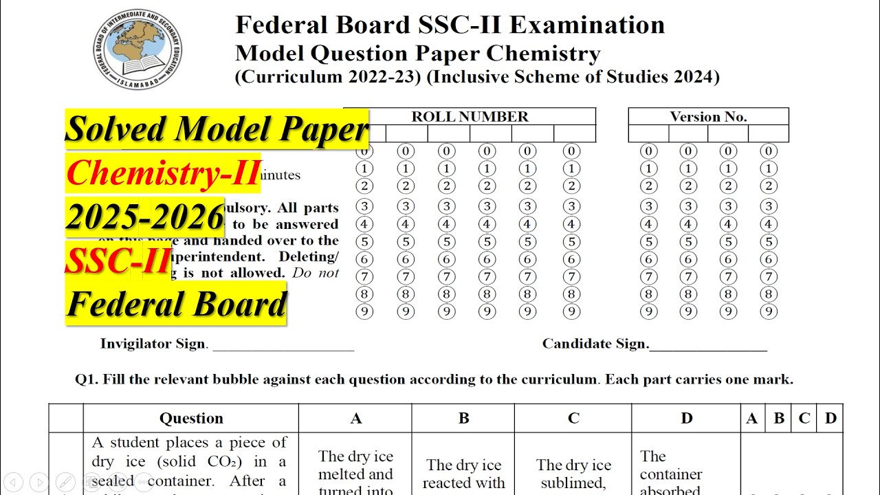 Solved Chemistry Compulsory Model Paper-2026|10th Chemistry | Federal Board| SSC-II#FBISE2026.