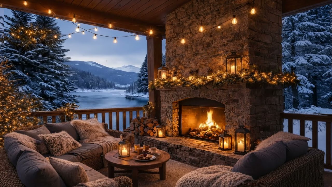 Winter Fireplace Escape ❄️🔥#wintercozy #fireplacevibes #cozyambience #snowynight #cabinvibes