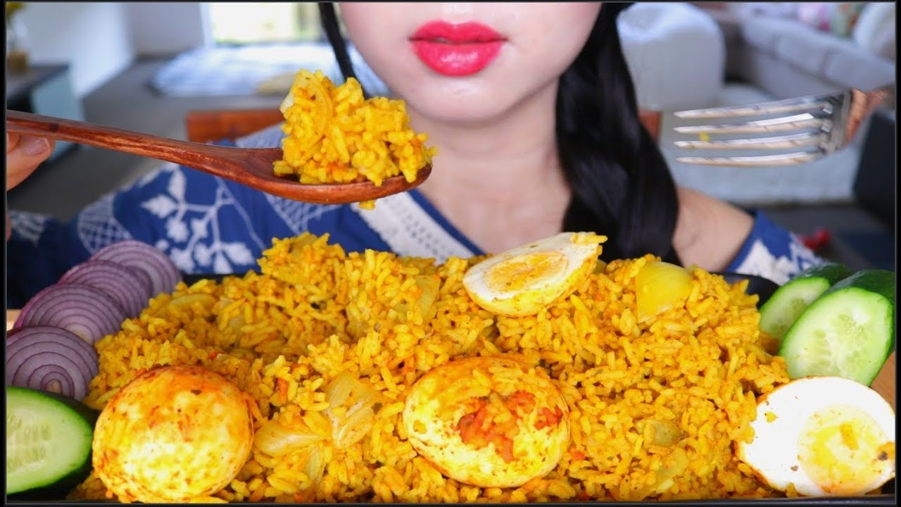 ASMR INDIAN FOOD SPICY EGG RICE BIRYANI | EATING SOUNDS | NO TALKING
