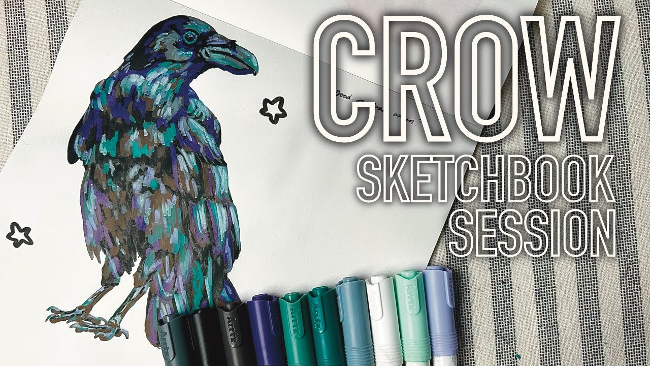 Draw with me + chat // crow sketchbook spread 🐦‍⬛