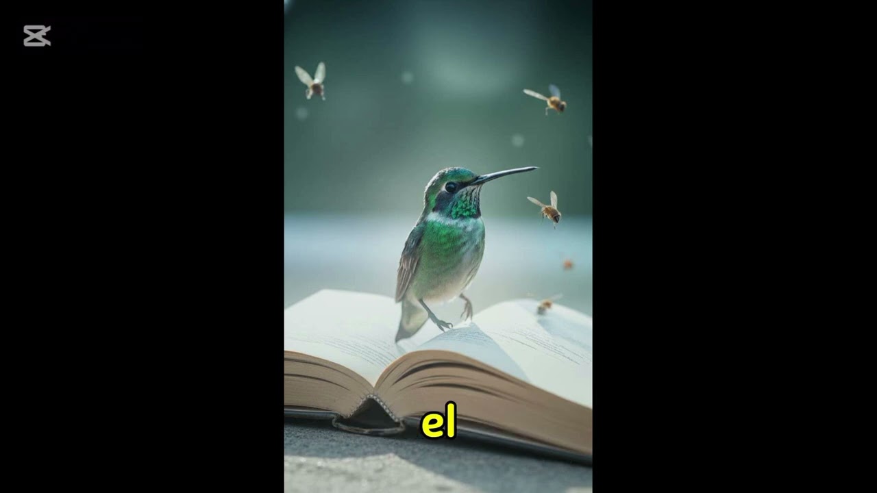 La pequeña ave verde de pico largo