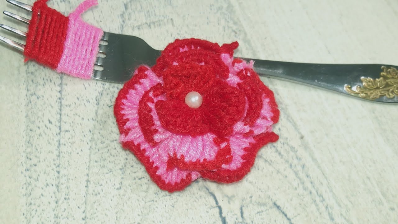 Modern Hand Embroidery Flower | Easy Flower Embroidery Tutorial With Fork | Rose Flower