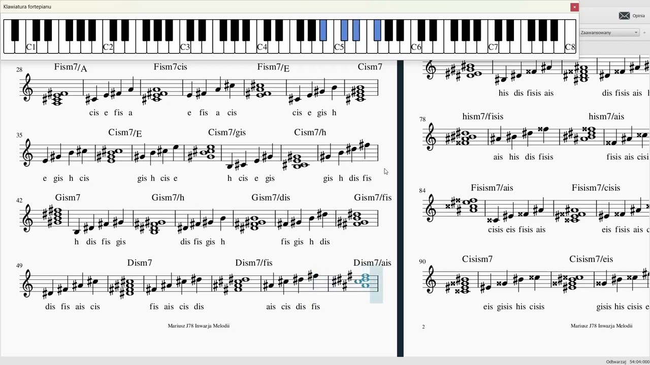Akordy molowe (minorowe) septymowe krzyżykowe #187 piano tutorial