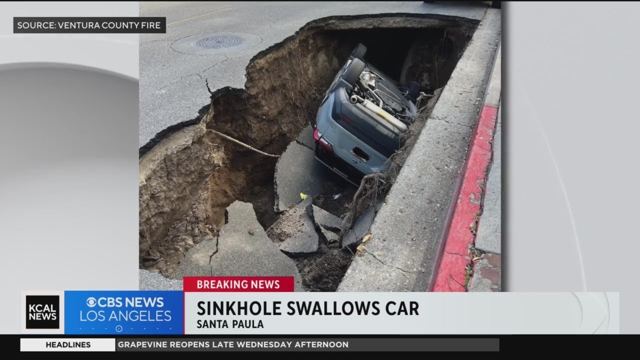 Sinkhole swallows car in Santa Paula