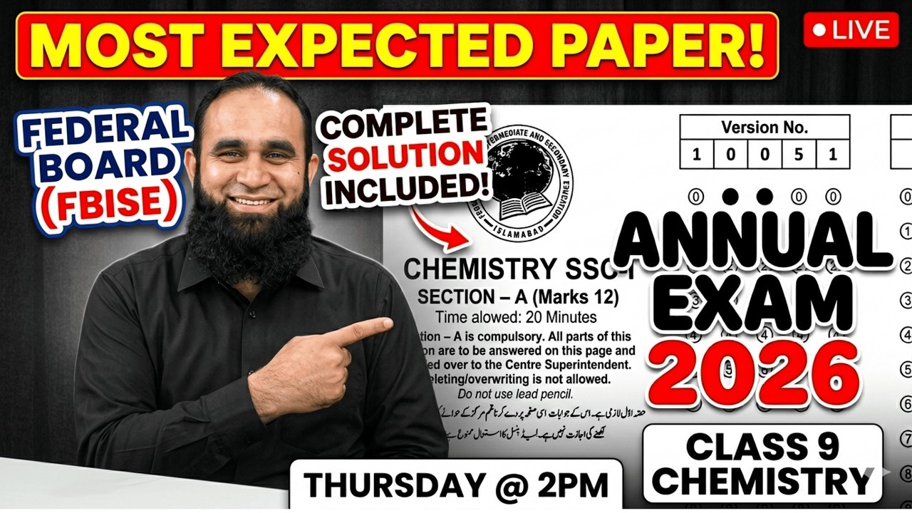 Class 9 Chemistry Federal Board 2026 | Most Expected Paper with Complete Solution (Live Today !)