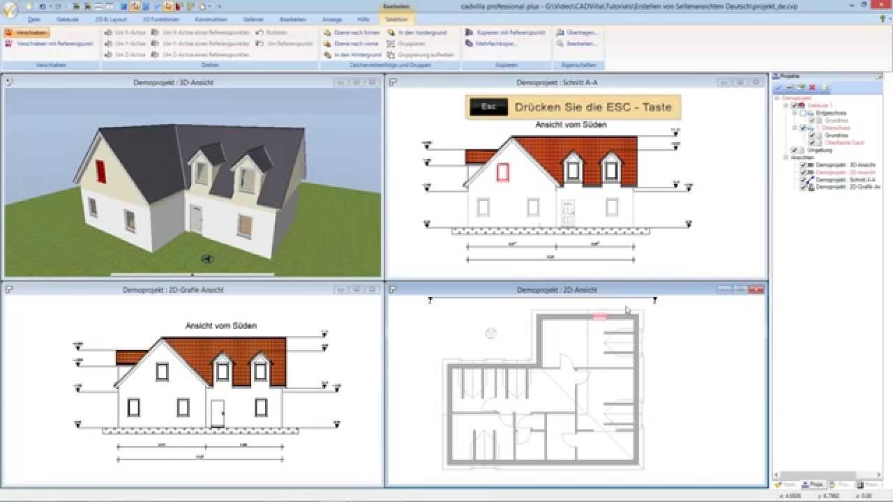 cadvilla® Support - Seitenansichten vom Grundriss inkl. Vermassung