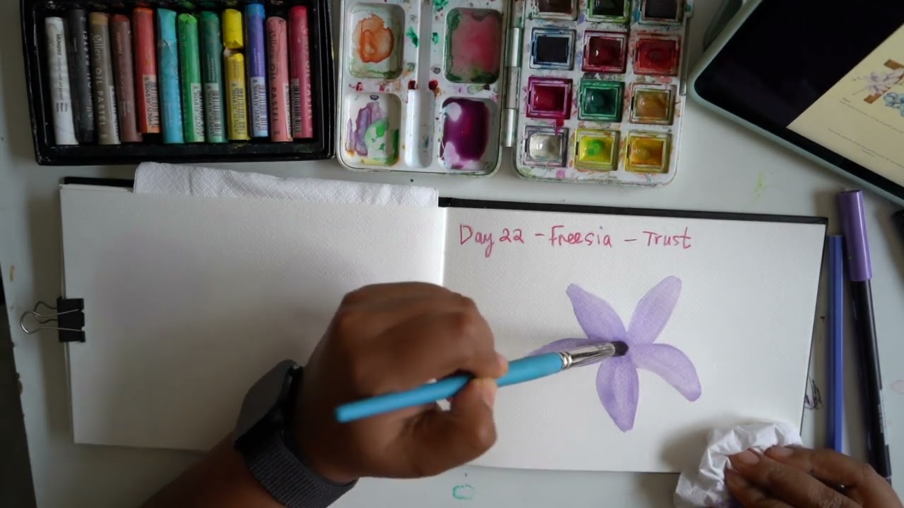 Art Journaling with Flowers |  Day 22 Freesia
