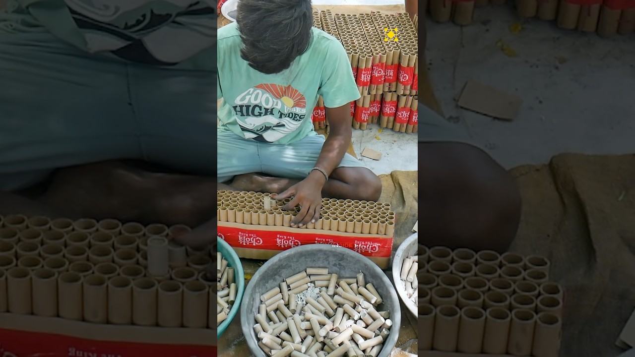 Non Stop 120 Sky Shots Manufacturing Process  #sivakasicrackersfactory#handmade#hardwork #factory
