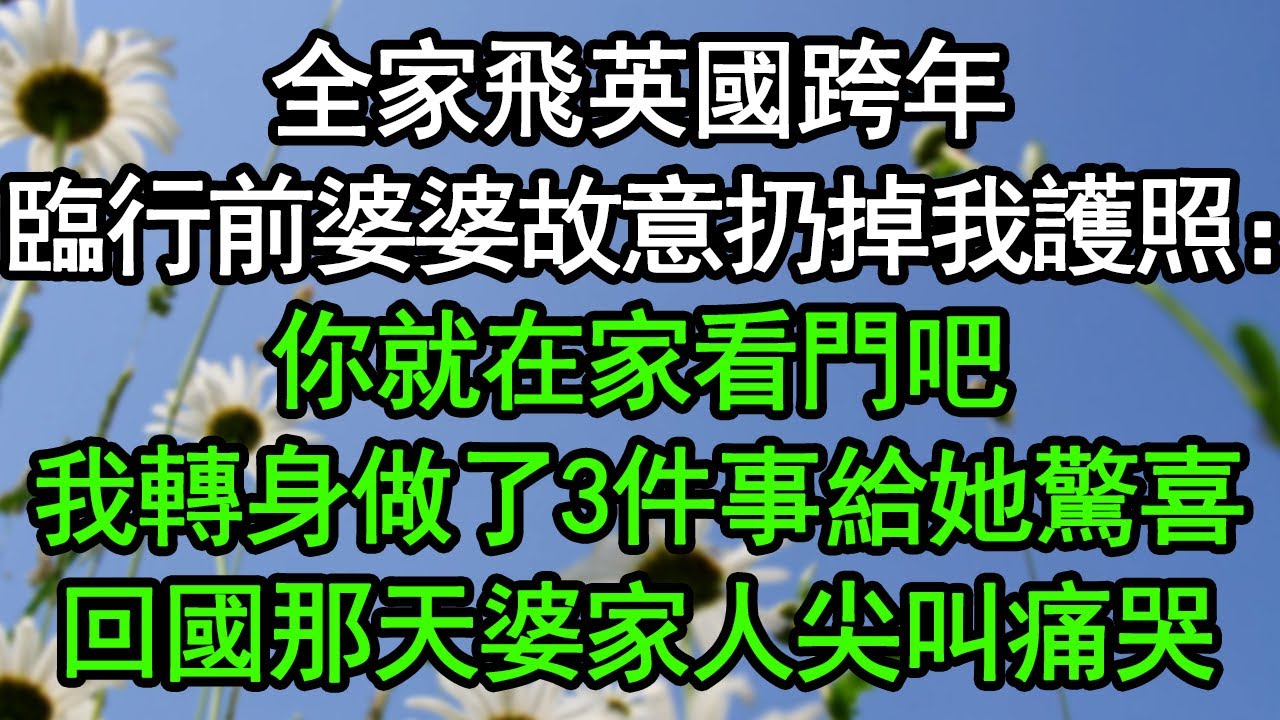 全家飛英國跨年，臨行前婆婆故意扔掉我護照：你就在家看門吧！我轉身做了3件事給她驚喜，回國那天婆家人尖叫痛哭#深夜淺讀 #為人處世 #生活經驗 #情感故事