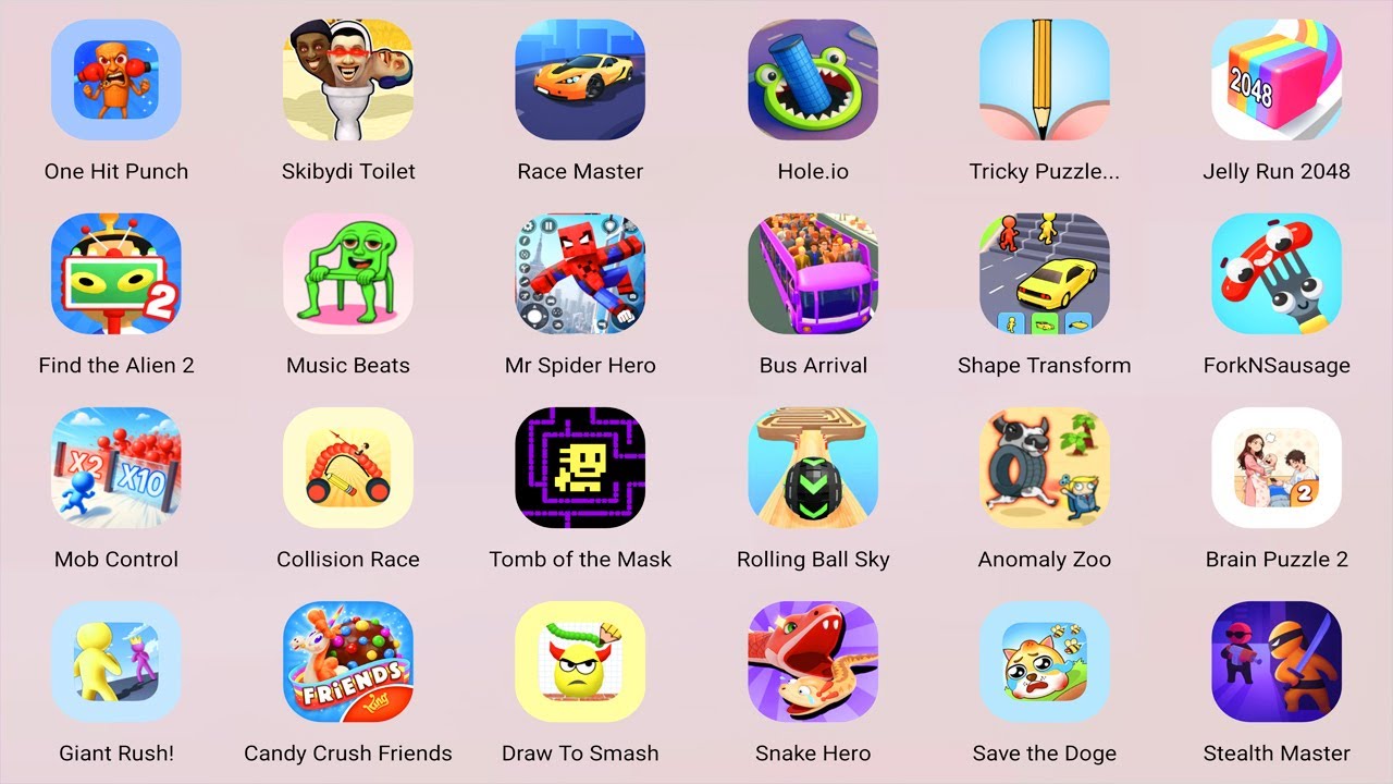 Roblox,Tomb of the Mask,Stealth Master,Draw To Smash,Subway Surfers,Coin Master,Dreamy RoomnHole.io,