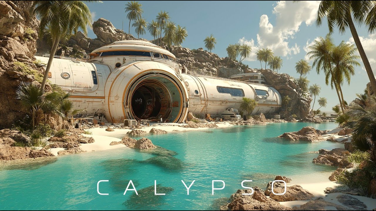 Calypso Sci-Fi Outpost: Ocean Waves & Beach Ambience | Futuristic Dystopian Music | 4K | 1 Hour