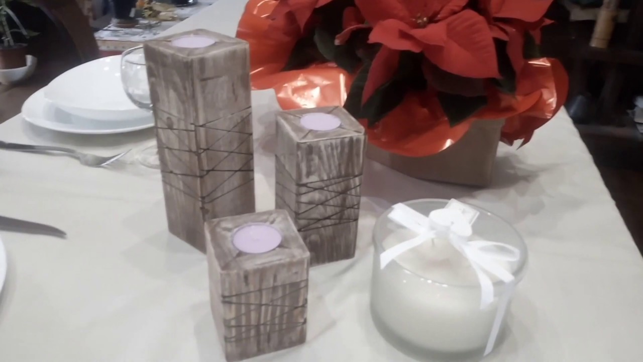porta candele in legno fatto a mano