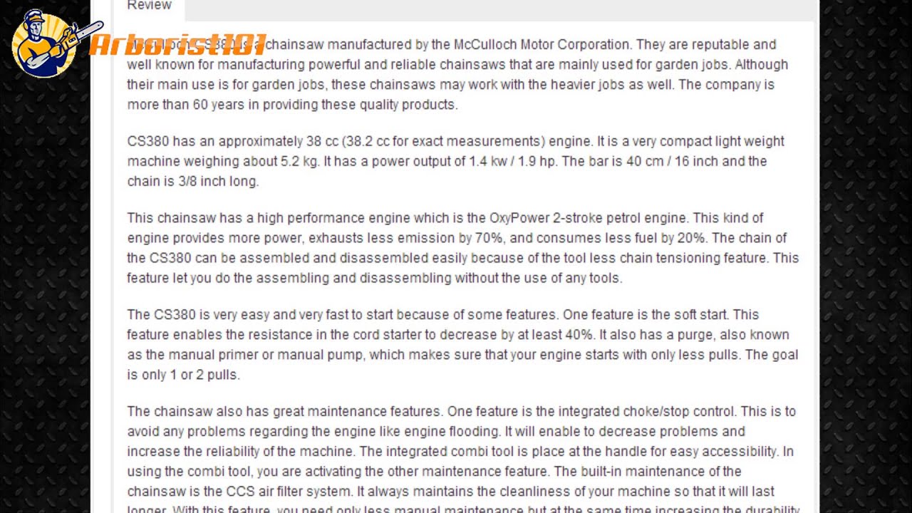 McCulloch CS380 chainsaw review  Is it that good