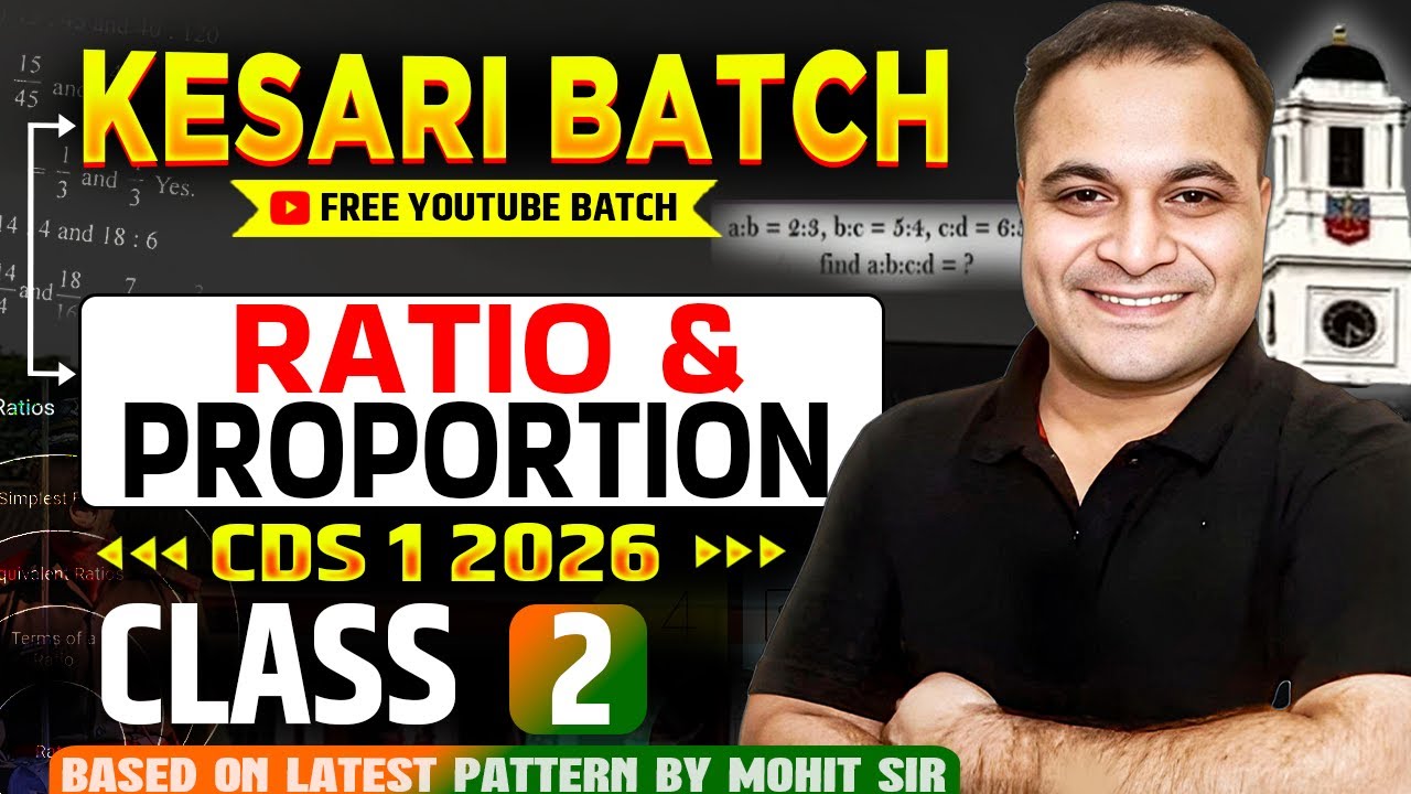 CDS 1 2026 🔥 | RATIOS & PROPORTIONS Class 2 By Mohit Sir | KESARI Batch FREE YouTube Batch😍