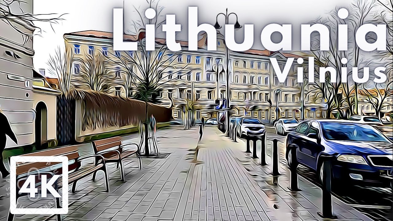 4K Vilnius OLD TOWN tour on a cloudy winter day