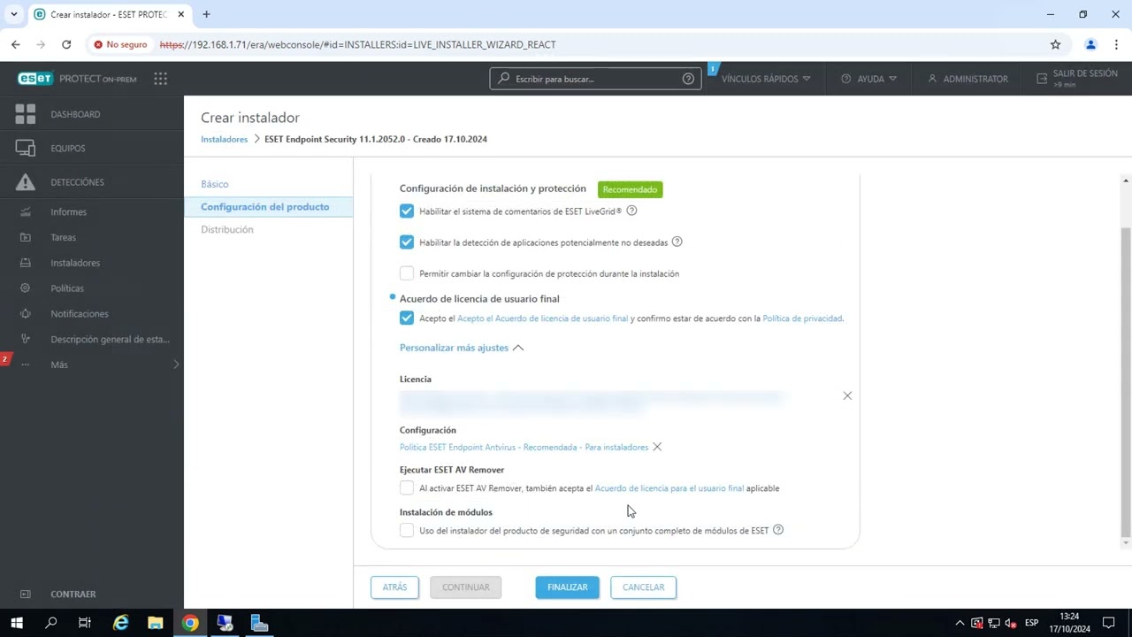 Cómo crear instalador Todo En Uno (AllinOne) en ESET Protect OnPremise 11.x para Windows Workstation