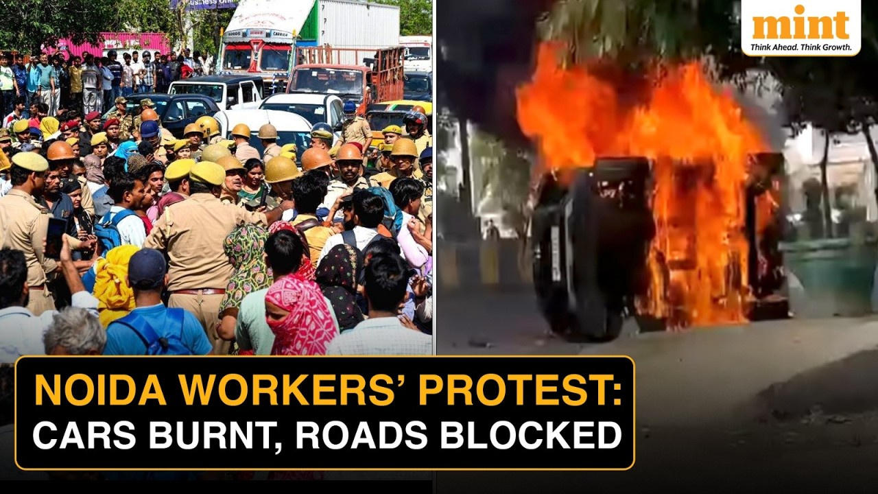 Factory Workers Protest Over Wage Hike In Noida's Phase-2, Sector 60; Set Govt Vehicles On Fire