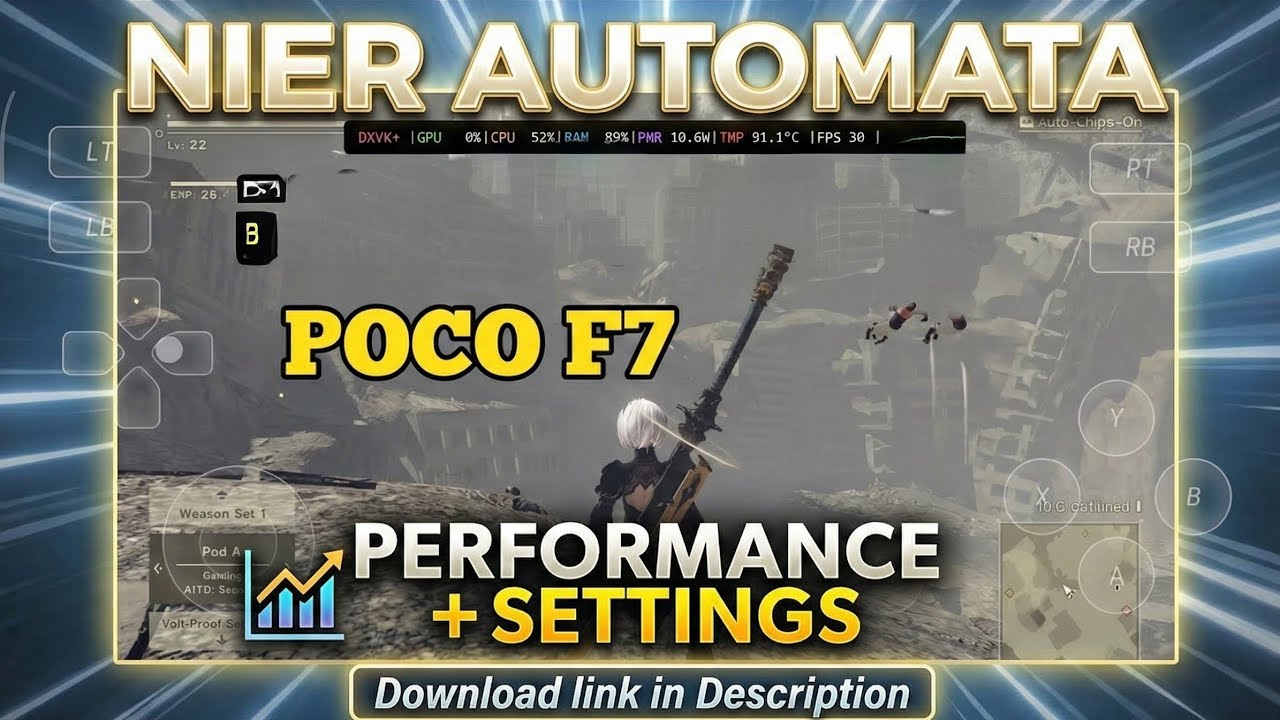 POCO F7 - Nier Automata gameplay | Gamehub 5.3.5 Best settings 