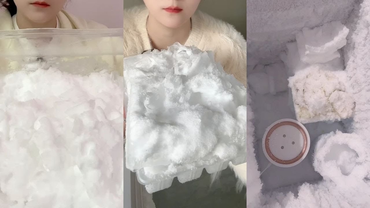 Ice Eating | Fluffy Ice Soft Crunches | Eating From Fresh Humidifier Powdery Ice ASMR | 얼음을 먹고