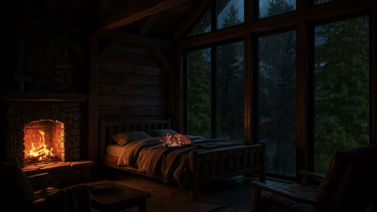 The Storm Can't Reach You Here ⛈️ Heavy Rain & Warm Fireplace [Hygge Ambience]