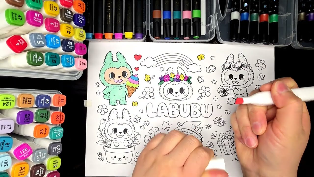 Labubu Coloring ASMR 🌈 Satisfying Glow Colors